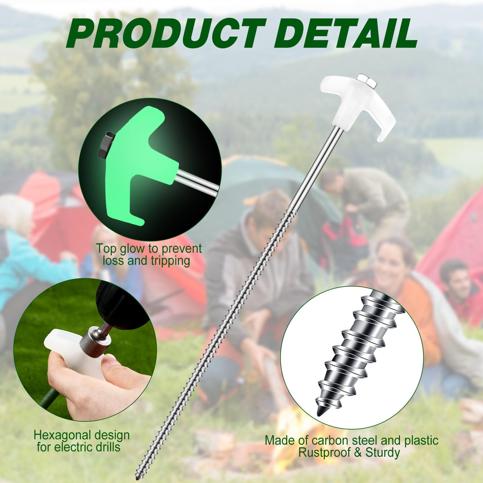 Hicarer 40 Pcs 12 Inch Tent Stakes Screw in Camping Luminous White