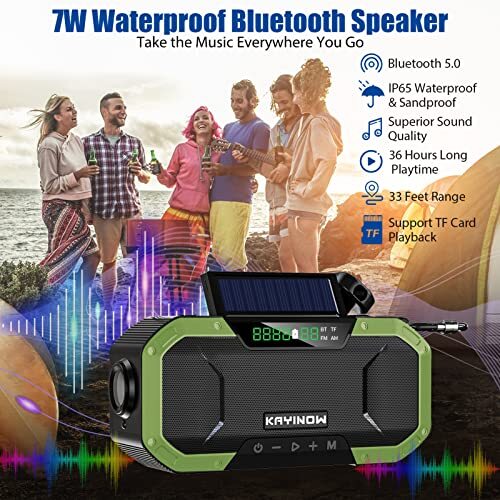Emergency Radio Waterproof Bluetooth Speaker,Portable AM FM NOAA Weather green