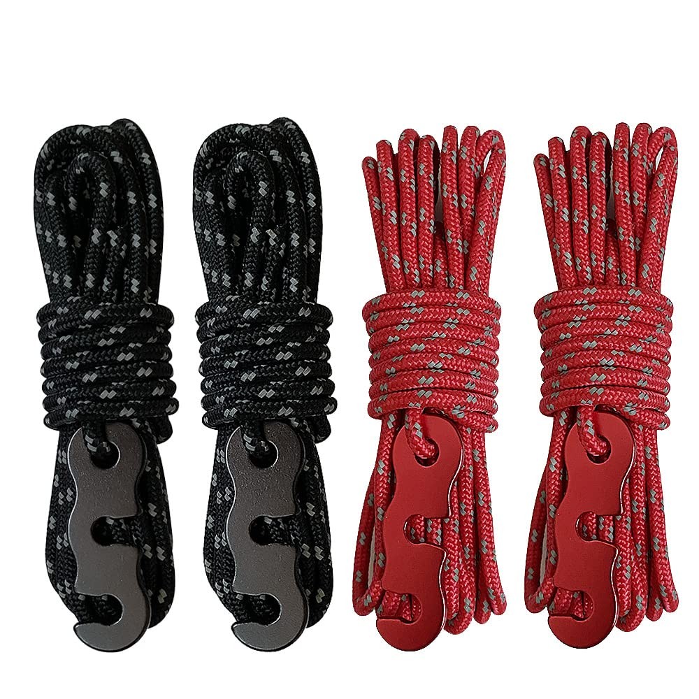 Flowden Tent Wind Ropes with Tensioners Cord Adjuster, 4pcs 13ft Black-4