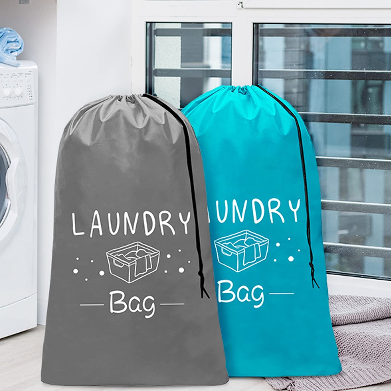 Sylfairy 2 Pack Extra Large Travel Laundry Bag, Dirty 24″ x 36″, Grey+Blue