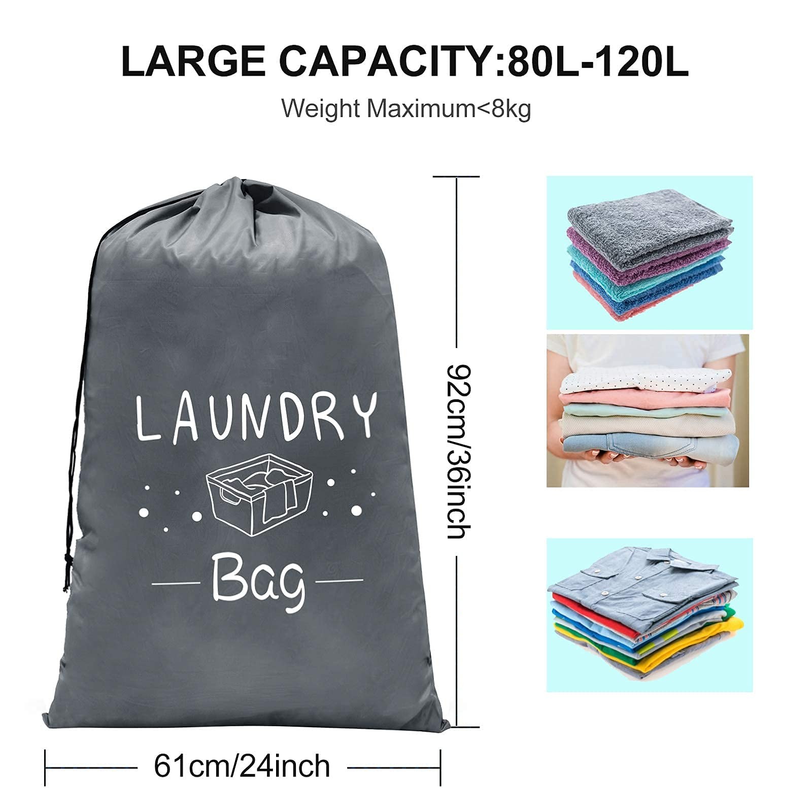 Sylfairy 2 Pack Extra Large Travel Laundry Bag, Dirty 24″ x 36″, Grey+Blue