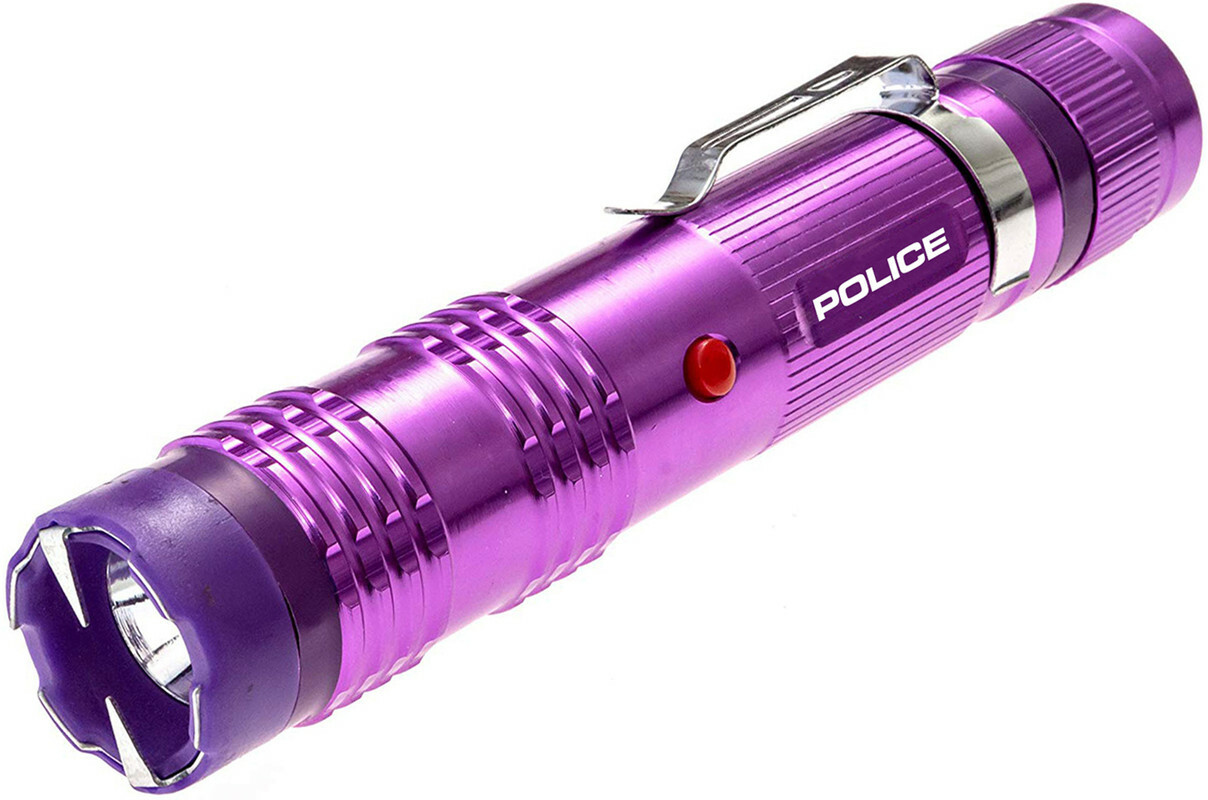 POLICE Stun Gun M12 Metal Self Defense Rechargeable LED Flashlight Purple