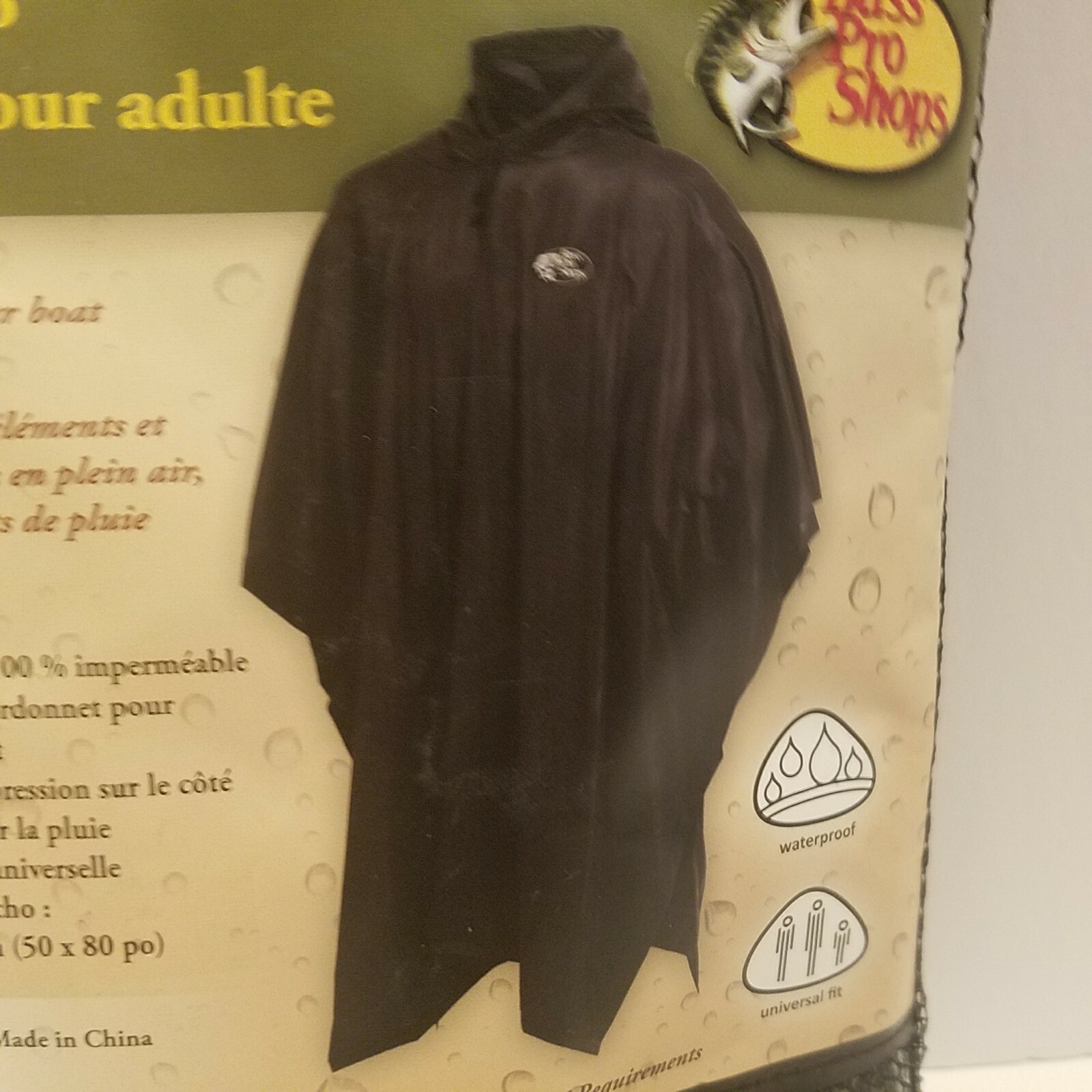 Bass Pro Shops Adult PVC Poncho Waterproof One Size Fits Most 50″x80″ Raincoat