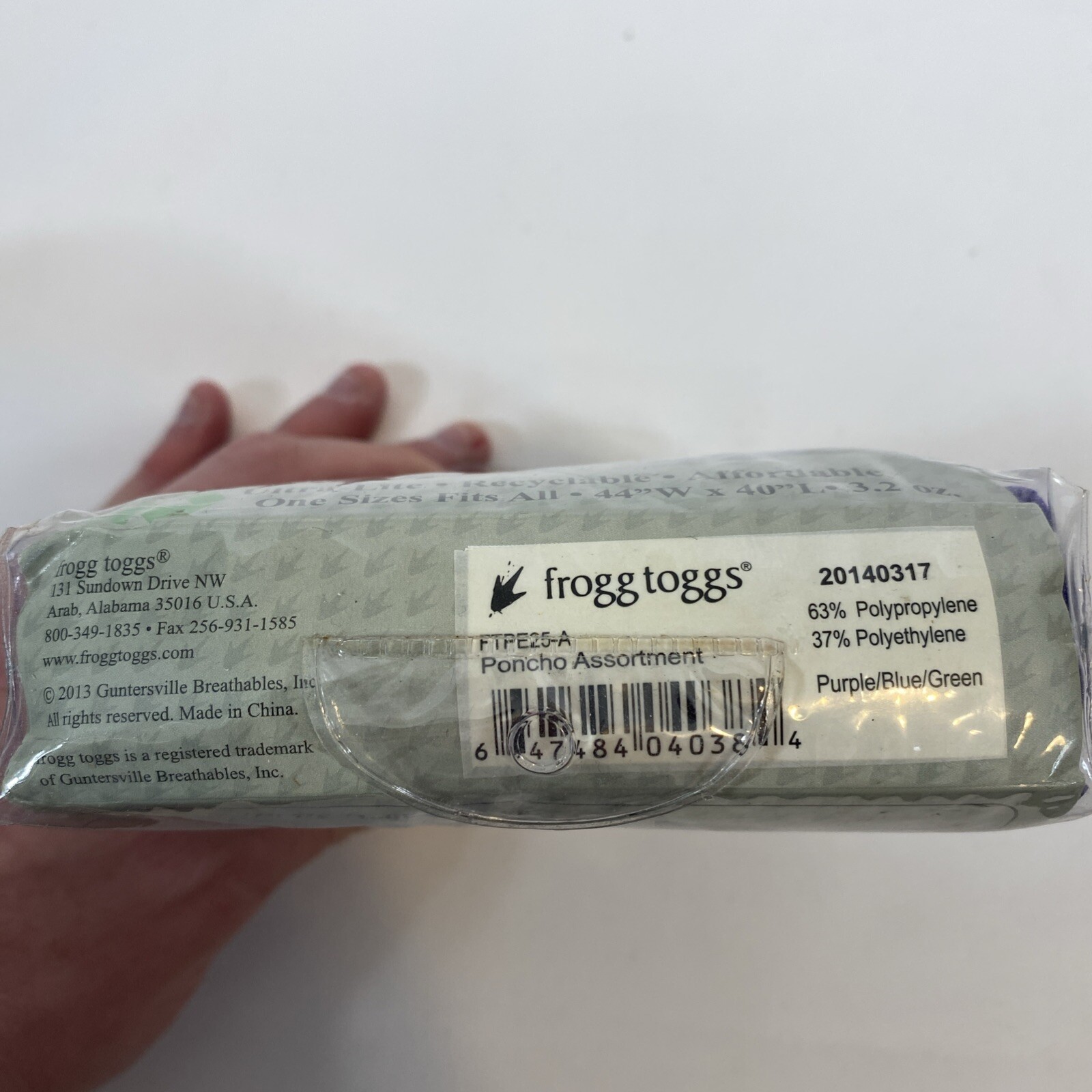 Frogg Toggs Purple Adult Poncho Ultra Lite “One Size Fits All” 44″W x 40″L