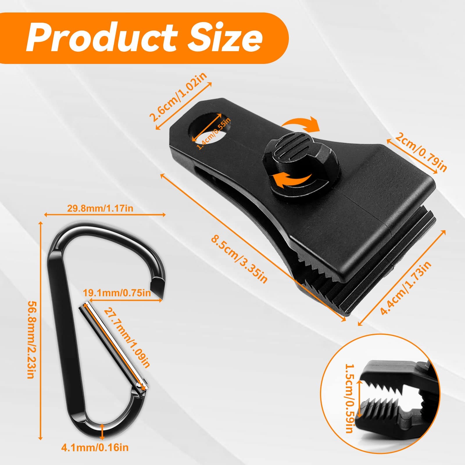 Upgrade 2.23 x 1.17 x 0.16 inches, Large 24 Tarp Clips With Carabiner-black