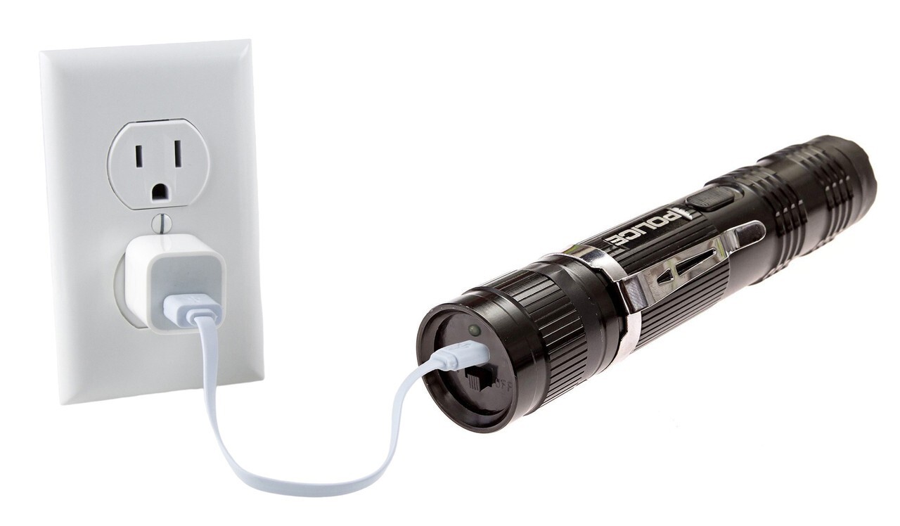 POLICE Stun Gun M12 Max Volt Self Defense Rechargeable LED Flashlight Black