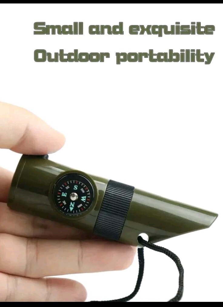 7in1 Multifunction Compass Camping Torch Thermometer Whistle Survival