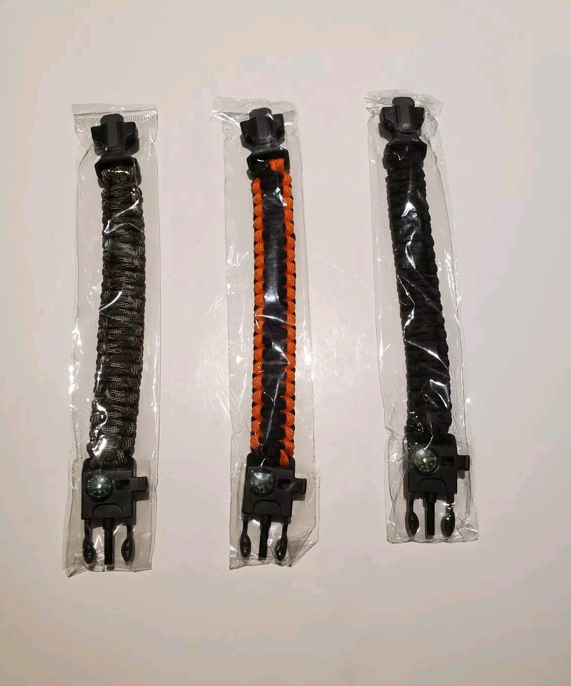 Paracord Survival Bracelets W/ Compass Fire Starter Whistle Rope Cutter 3 Pack