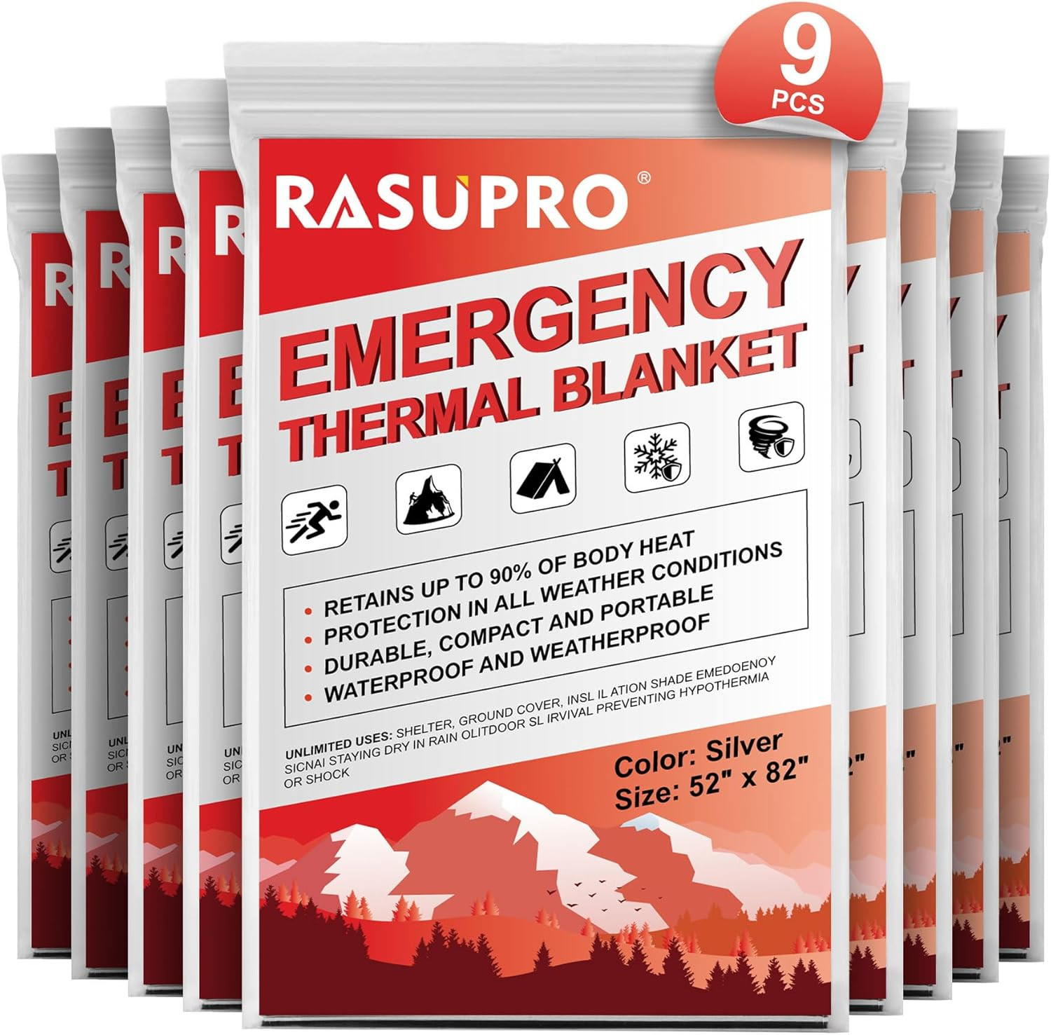 9 Mantas de Emergencia Termicas de Mylar para Supervivencia Camping y Hiking