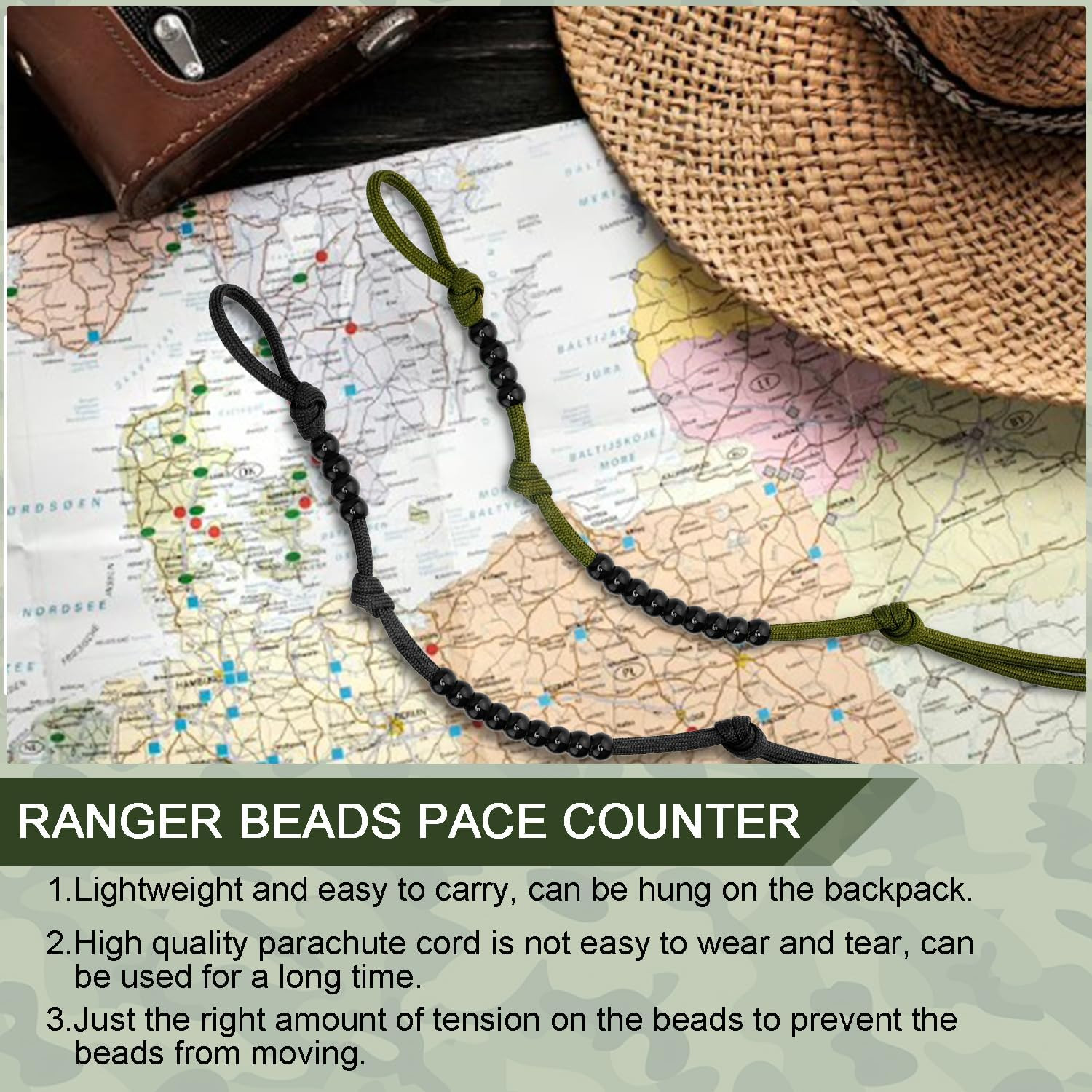Ranger Beads Pace Counter Kit for Hiking and Swimming – 3 Pieces, 16 Inches