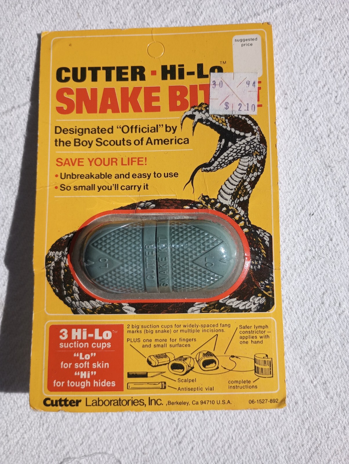 CUTTER HI LO SNAKE BITE KIT. (UNOPENED PACKAGE) With boy scout statement S4.2