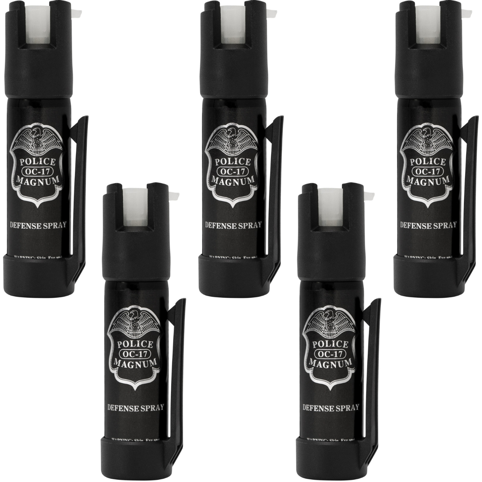Police Magnum pepper spray USA self defense security 5 pack 3/4oz BOTTOM CLIP