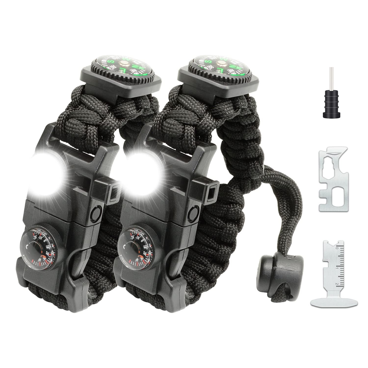 20in1 Survival Paracord Bracelet with SOS Light, Fire Starter, Whistle,
