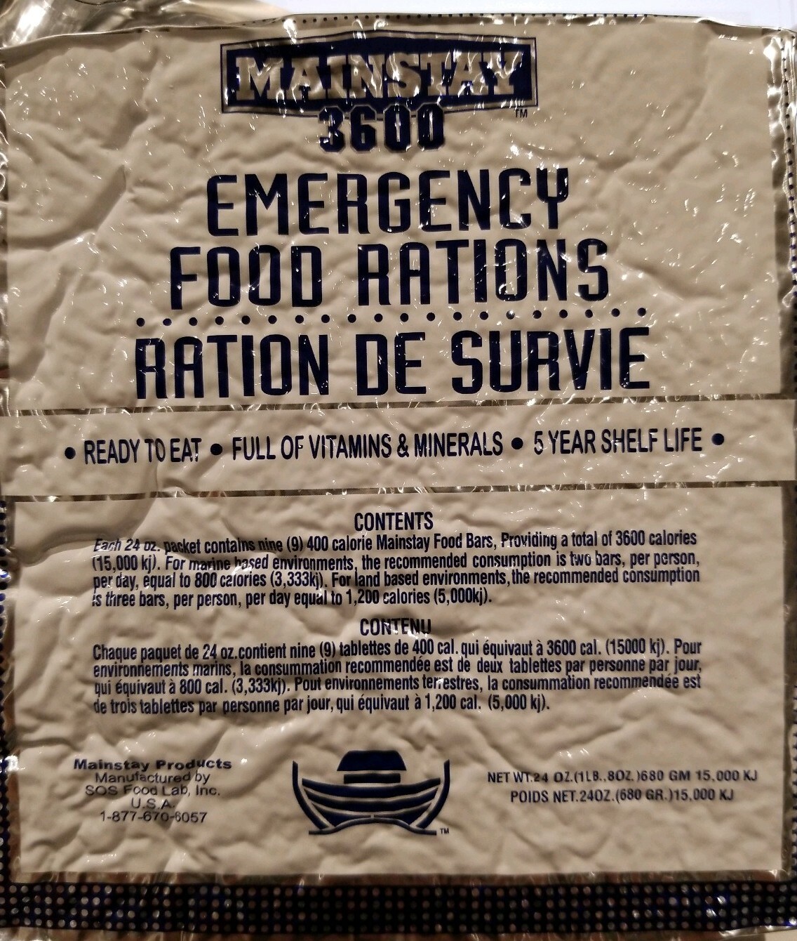 Mainstay Emergency Food Rations 3600 Calorie Bars Single Pk Expires 08/2028