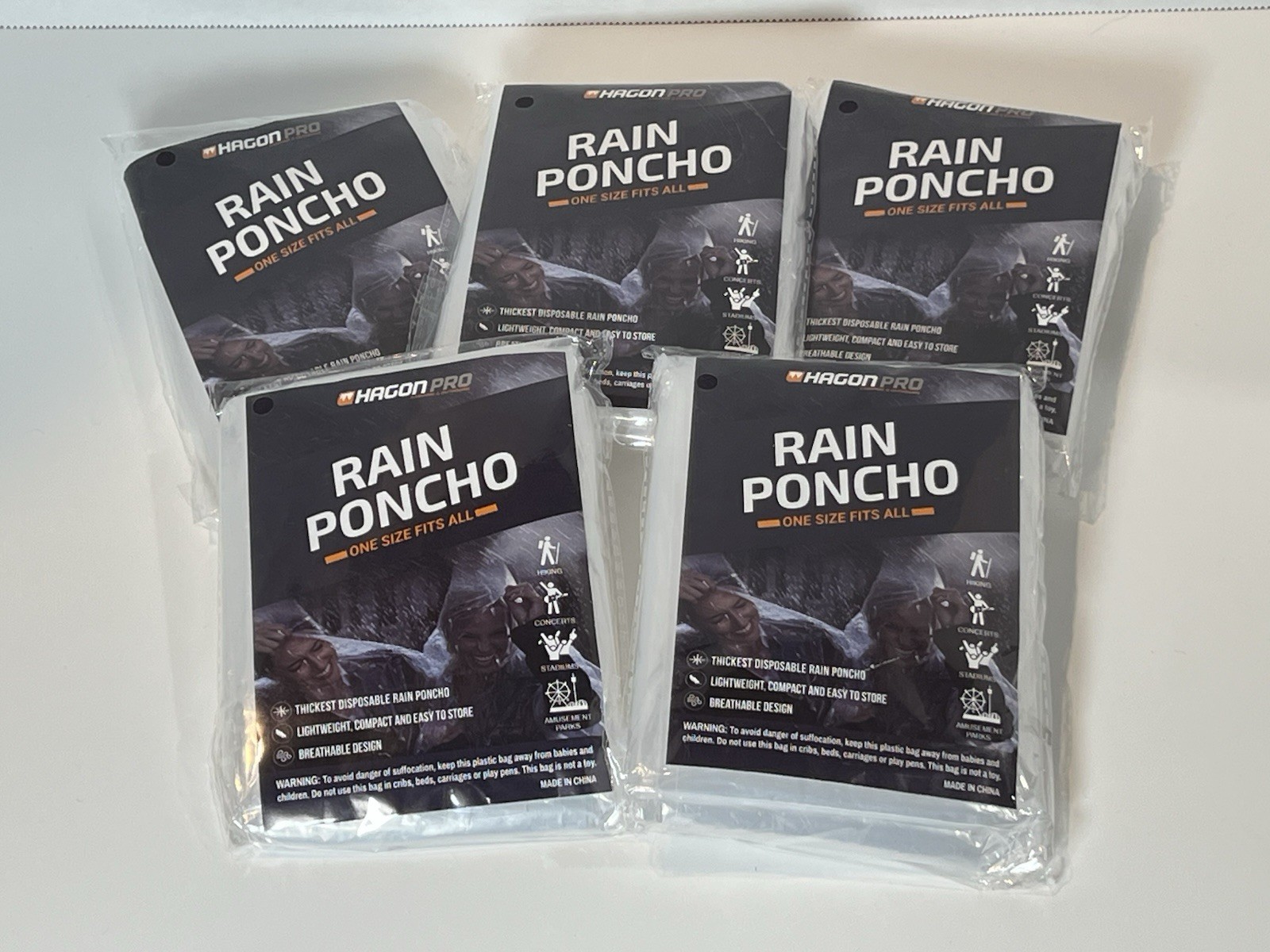 Hagon Pro Clear Disposable Rain Poncho (Set of 5)