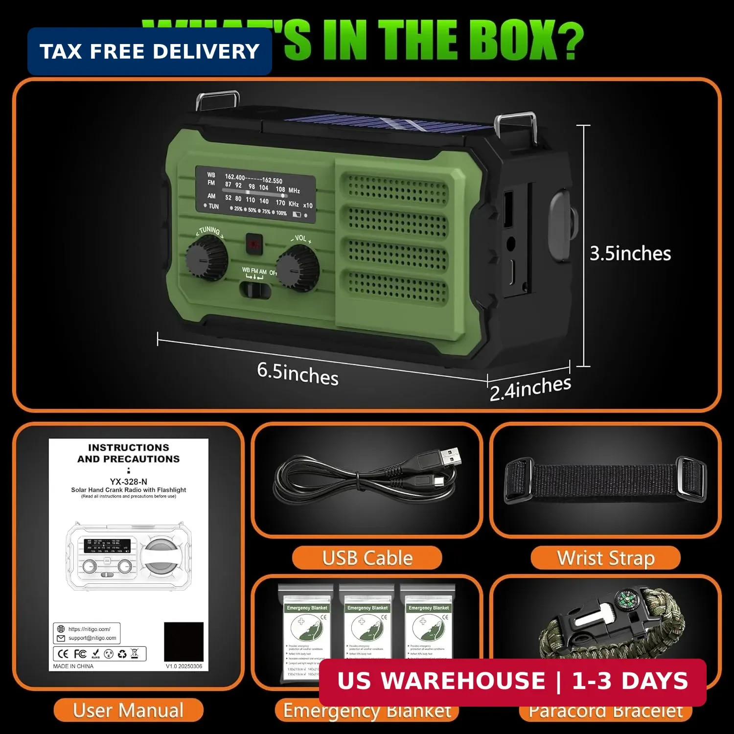 Emergency Radio Hand Crank Solar, 10000mAh/37000mWh Emergency Weather Radio, Han