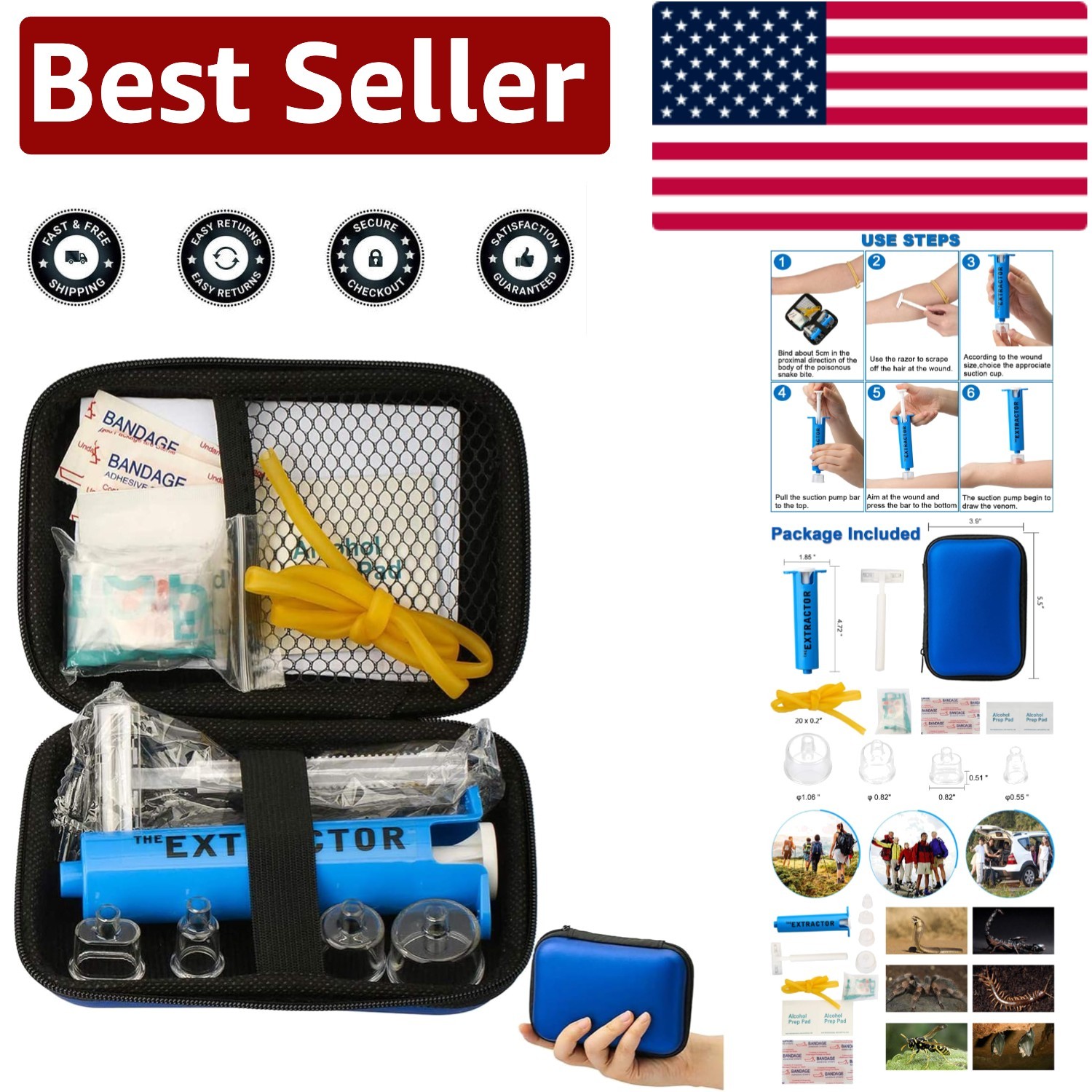 Lightweight First Aid Kit with Venom Extractor for Hiking and Camping Adventures