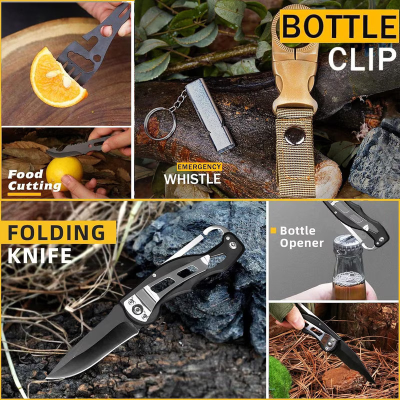 TEIPUERY Survival Kit 57 Pcs Outdoor Emergency Gear Camping