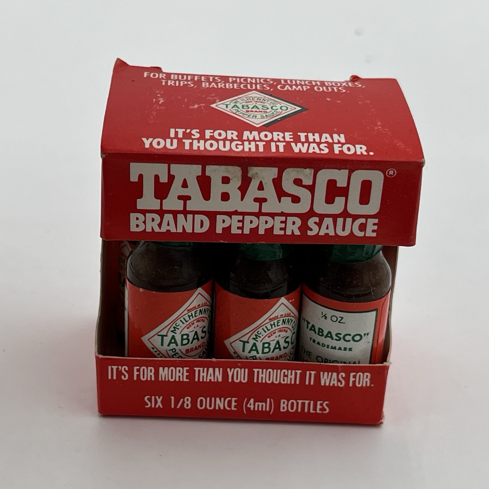 (6) 1/8 Oz. TABASCO HOT SAUCE, Mini Glass Bottle, FRESH & SEALED!
