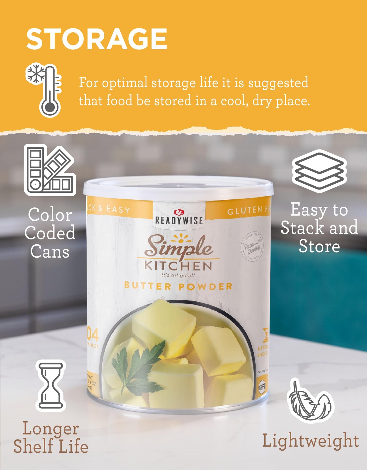 Simple Kitchen Freeze Dried Butter Powder – 204 Servings for 204 Serving Can