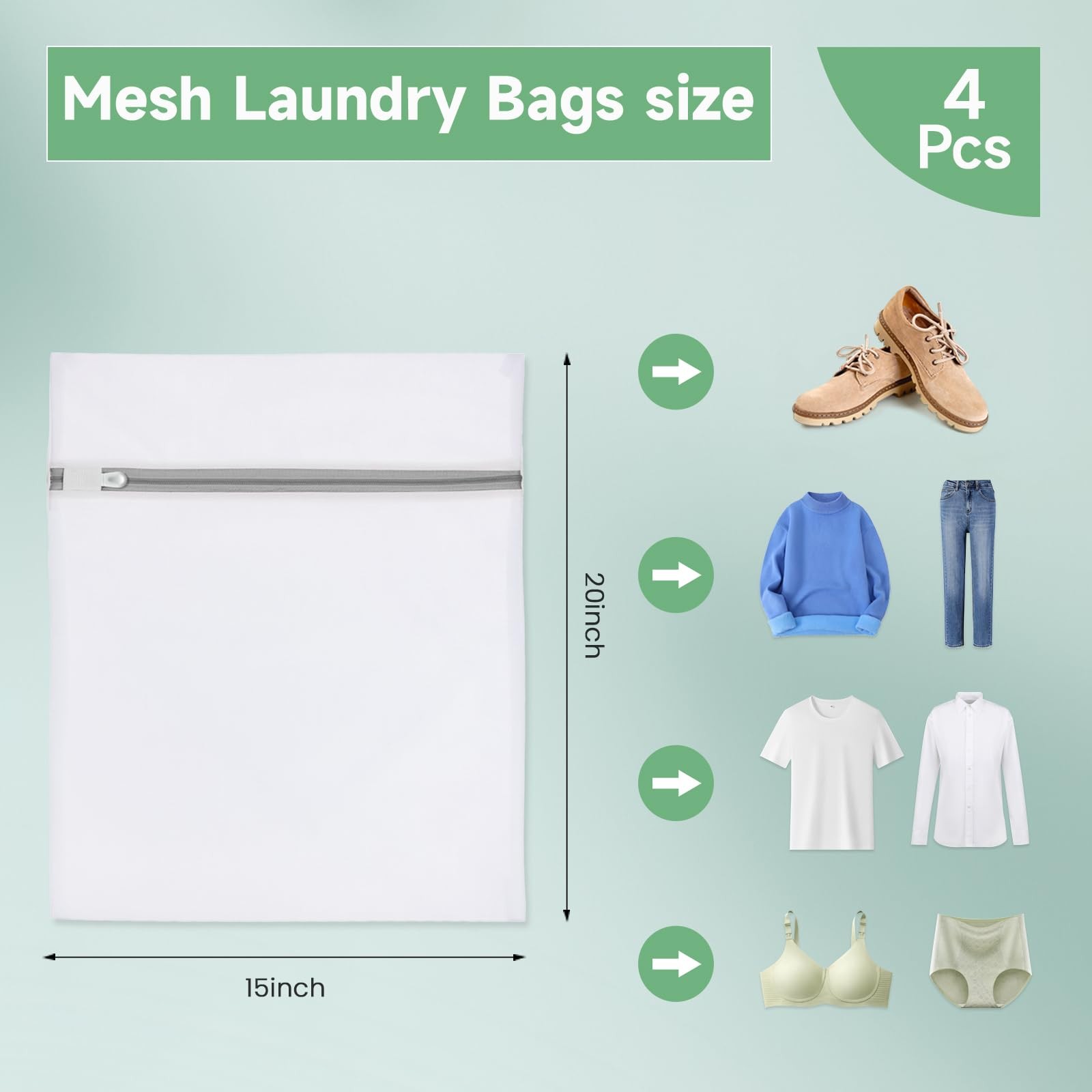 Laundry Bags Mesh Wash Bags, Durable Delicate Bag for 4 Large, white