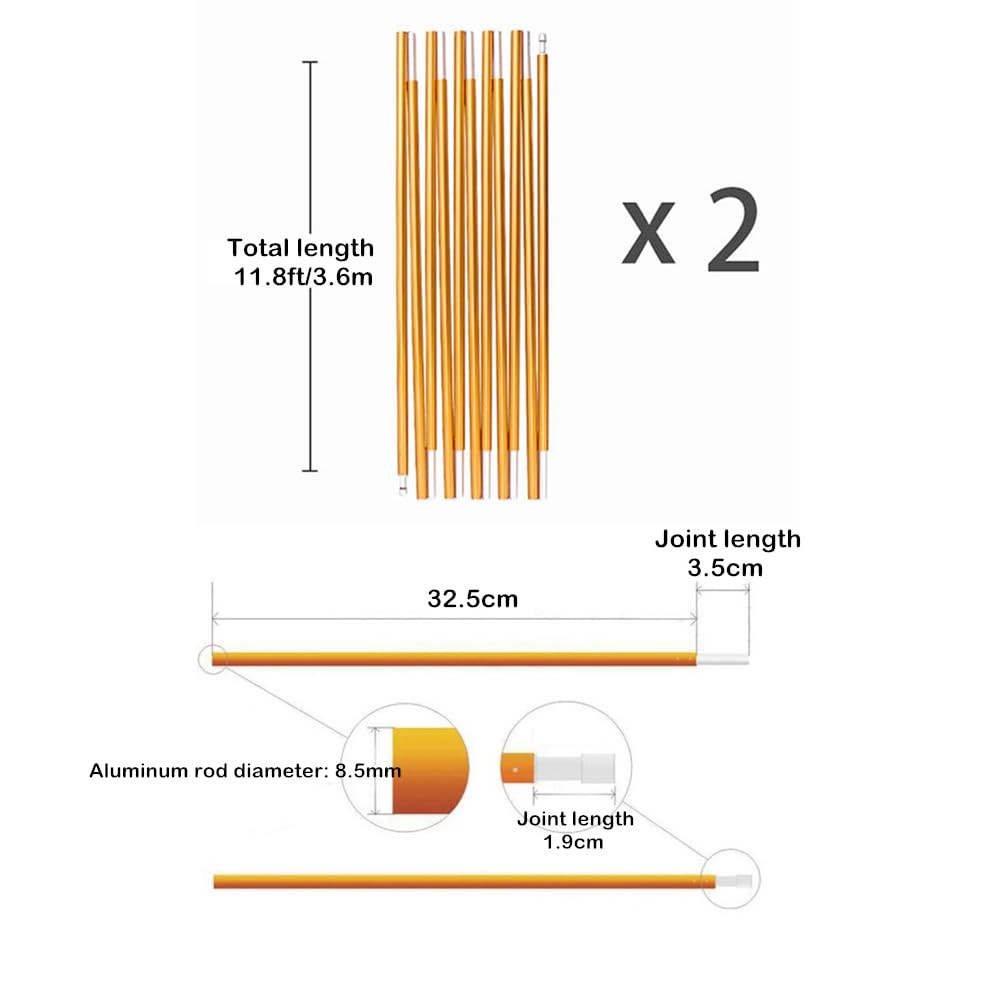 KangTeer Aluminum Tent Poles Replacement,2 Pack 11.8 ft 7001 Alloy Bar Gold