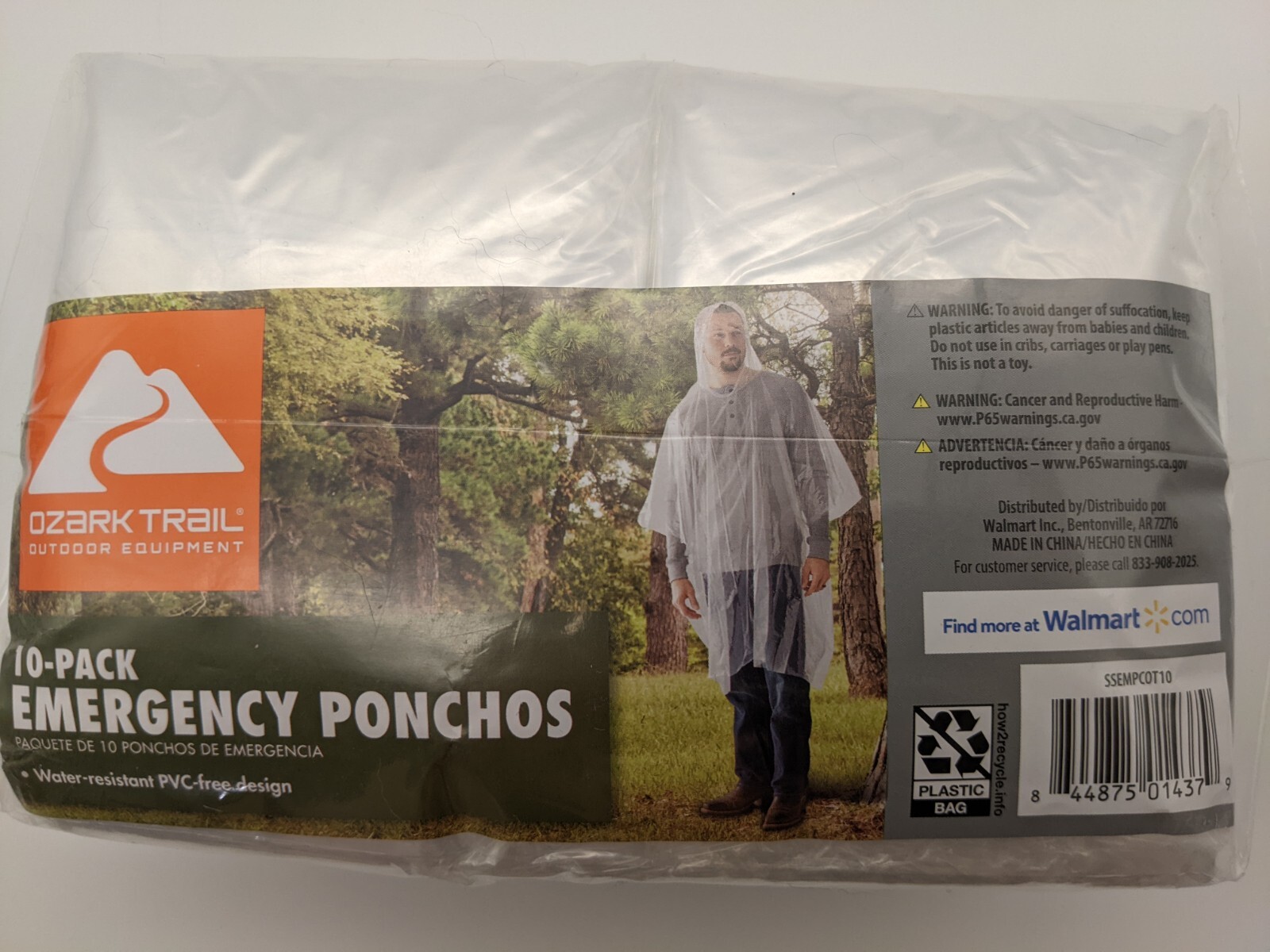 Ozark Trail 10-pack Emergency Ponchos clear PVC-free