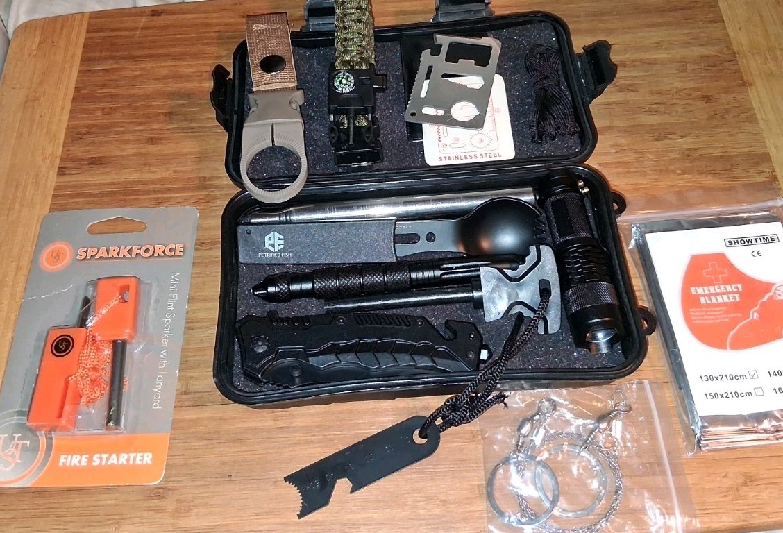 Survival Kit 11-in-1 Camping Hiking BackPacking Knife Flashlight Multi-Tool Fire