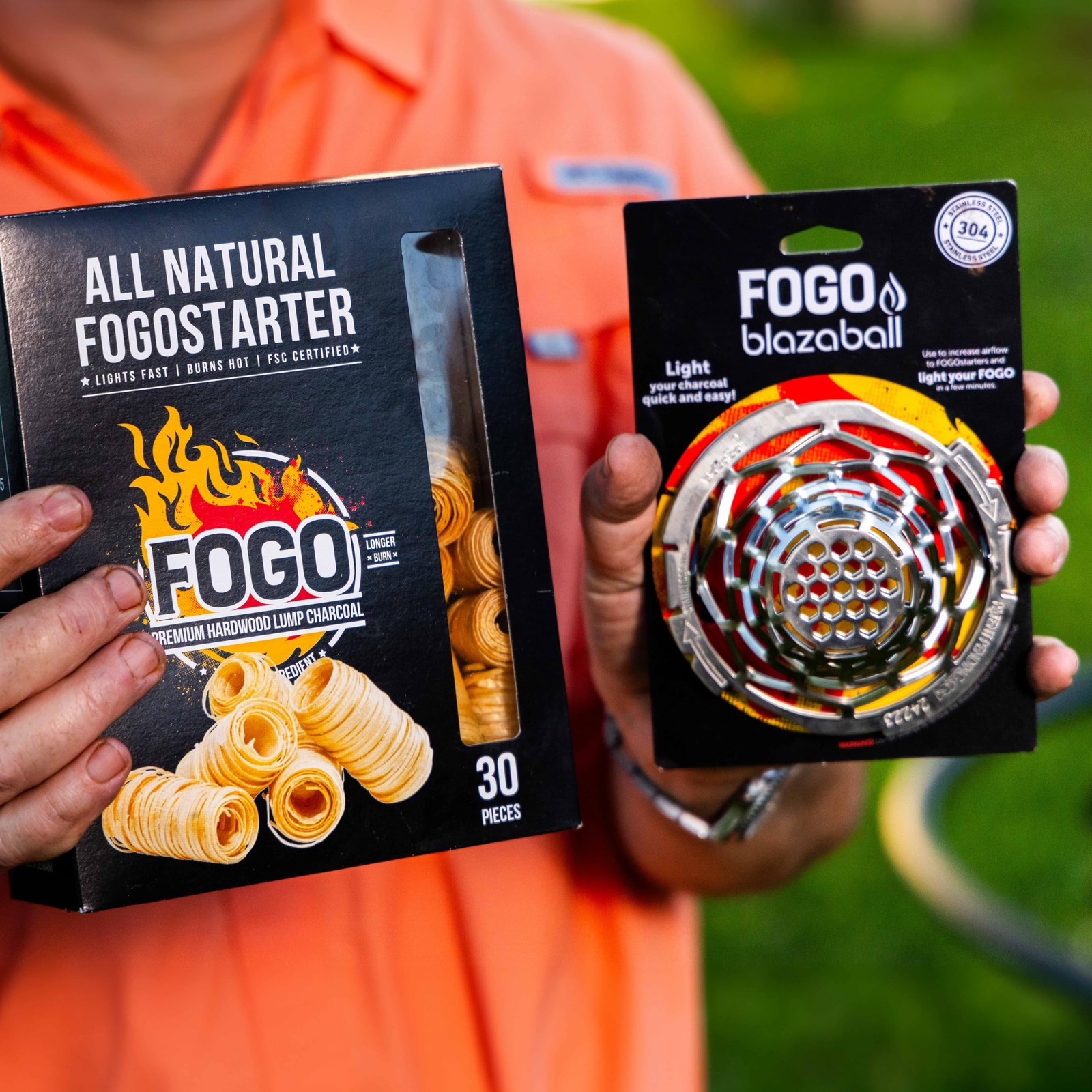 FOGO Premium Hardwood Natural Large Sized 17.6lb Bag + Starter Bundle, Black