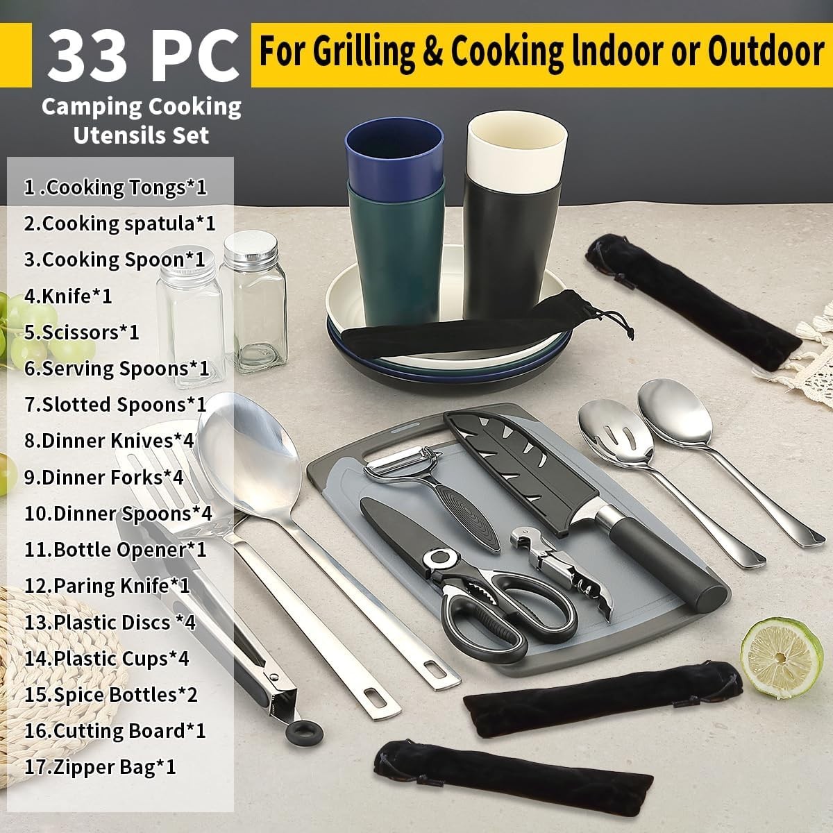 Durable Outdoor Cooking Utensils and Gadget Set with Multi-Compartment Storage