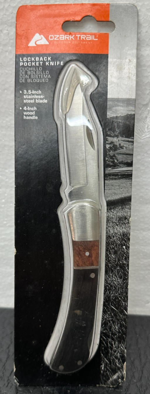 Ozark Trail Lockback Pocket Knife 3.5″ NEW Stainless Steel Blade 4″ Wood Handle