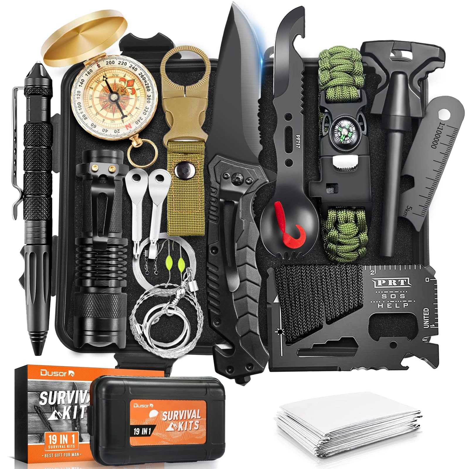 Dusor 19 in 1 Survival Kit Gifts for Men, Father’ 19-1 Kits, Black2
