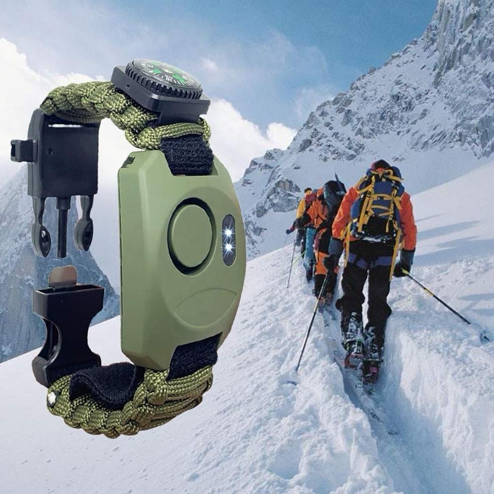 8-in-1 Survival Watch Personal Alarm With LED Flashlight, Fire Starter, Whistle
