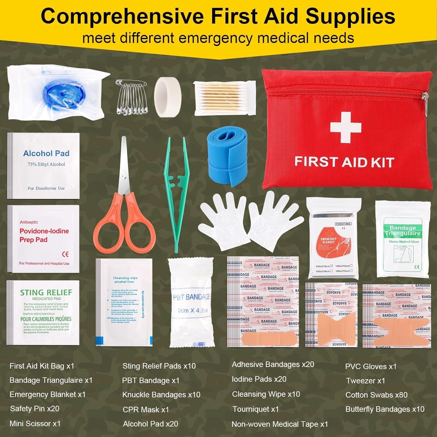 Kit de supervivencia, 248 piezas, botiquín de primeros auxilios para senderismo