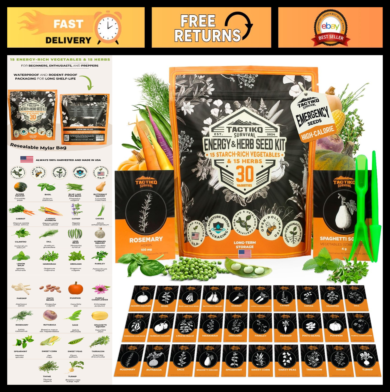 Ultimate Energy Seed Kit – 30 Calorie-Dense Veggies & Herbs – Non-GMO Heirloom S