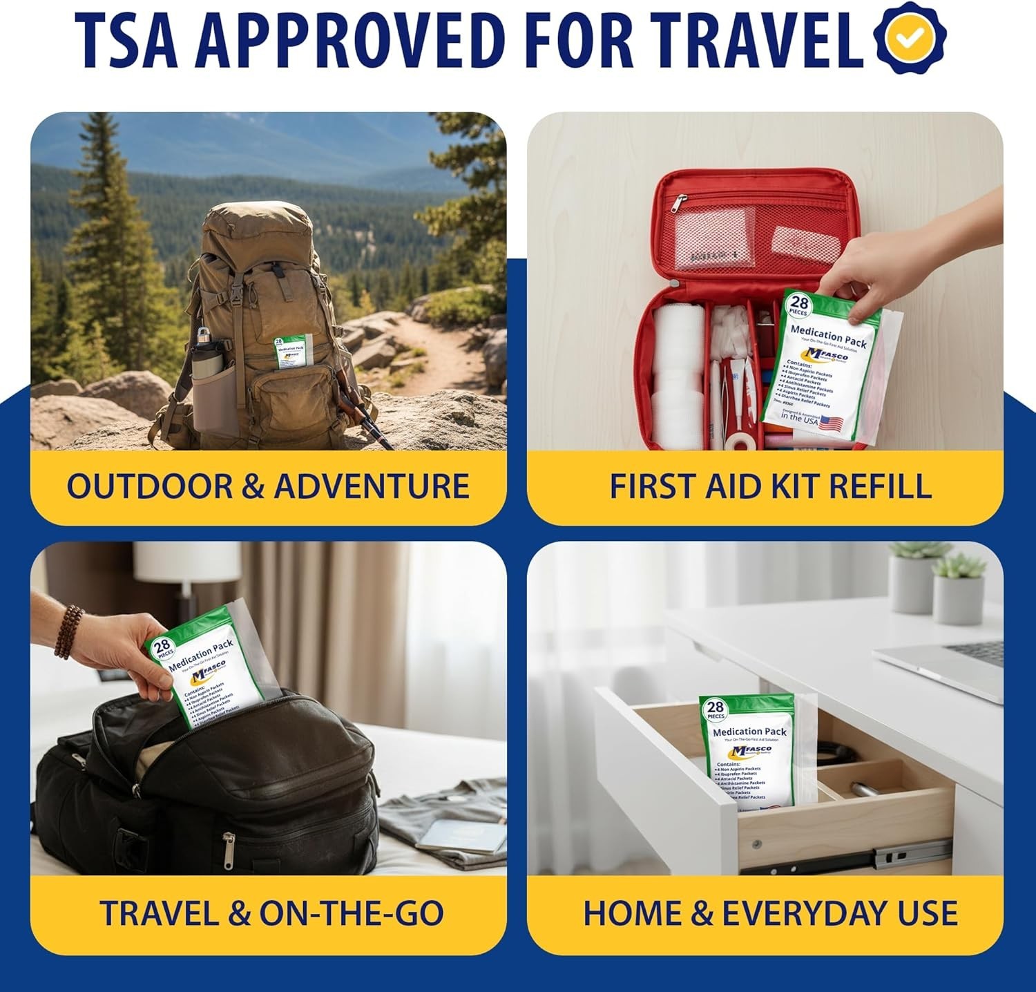 Travel Size First Aid Medical Kit 7 in 1 TSA Approved, Compact Emergency Travel