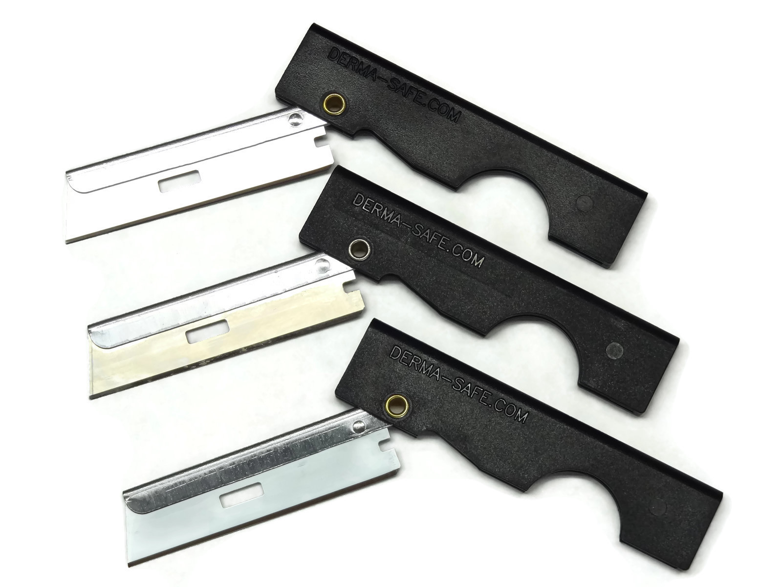 Derma-Safe 3 Pack Razor Knife with Cable Ring EDC IFAK SERE Survival HR207 Black