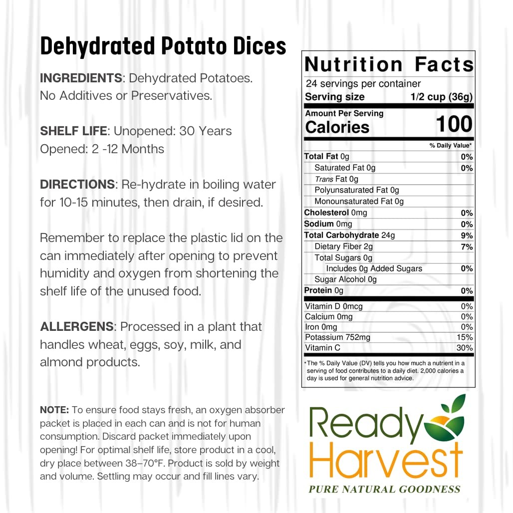 Ready Harvest Dehydrated Food – Potato Dices | Emergency | Dried 1 CAN