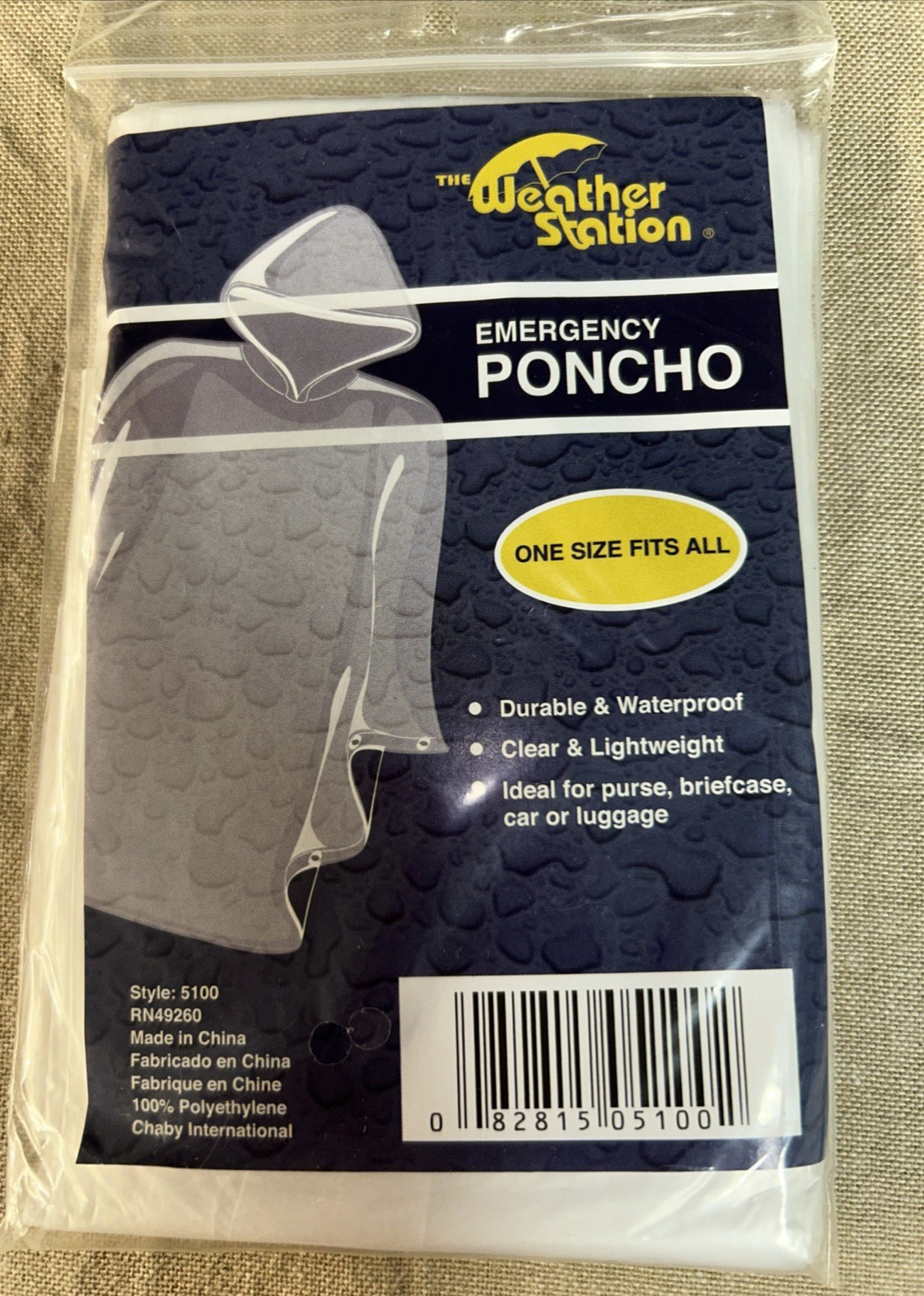 3 Pack- Weather Station Emergency Poncho Clear Lightweight ~ One Size Fits All
