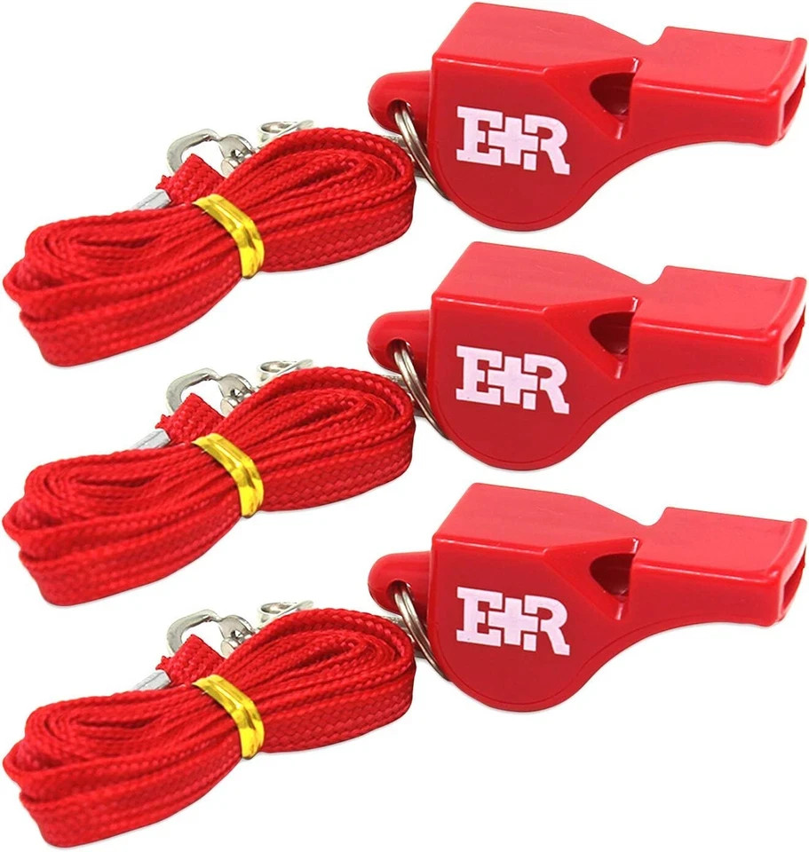 Ever Ready First Aid Sports Whistle with Lanyard Red 3 Pack Lifeguard Coach