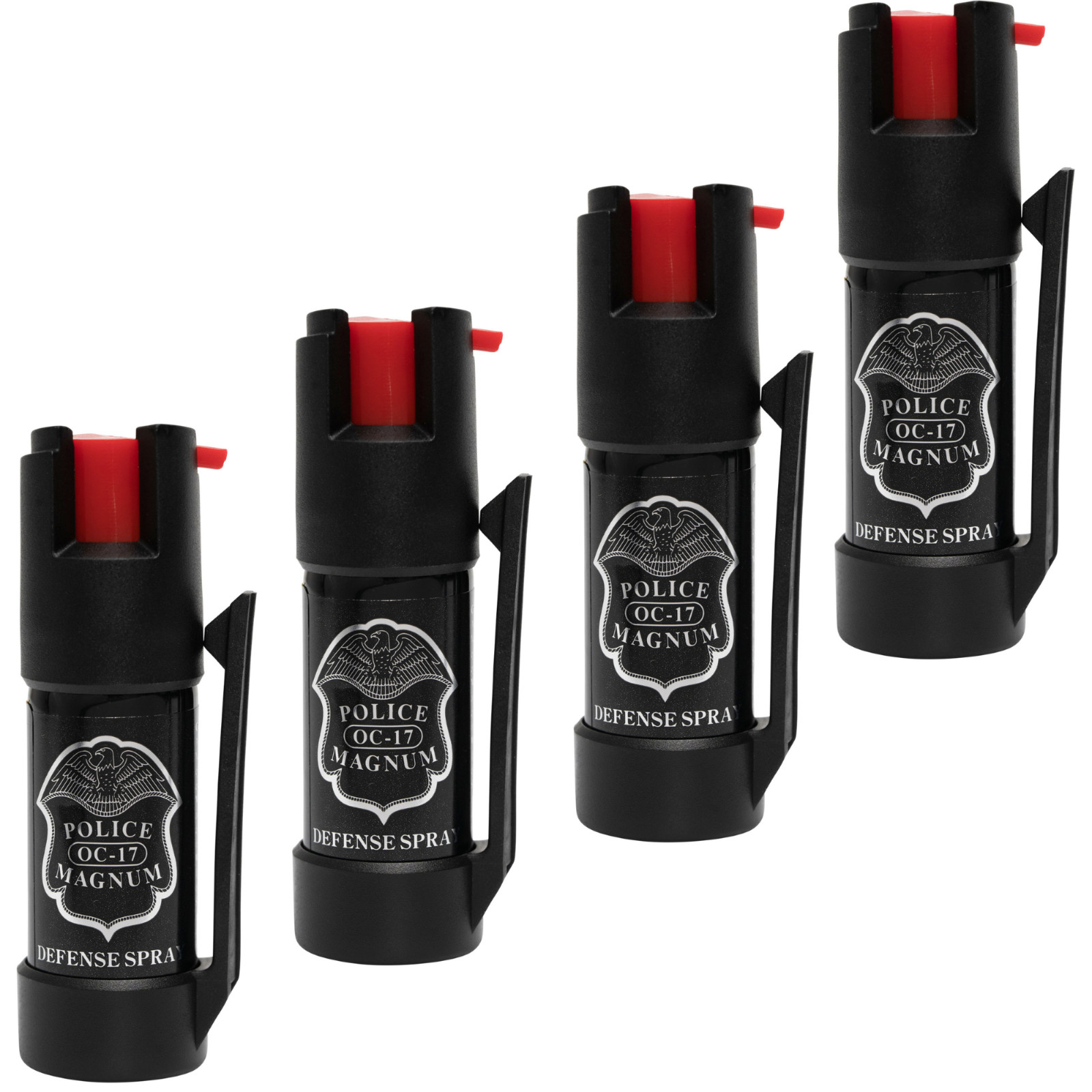 Police Magnum mini pepper spray belt clip self defense 4 pack 1/2oz BOTTOM CLIP
