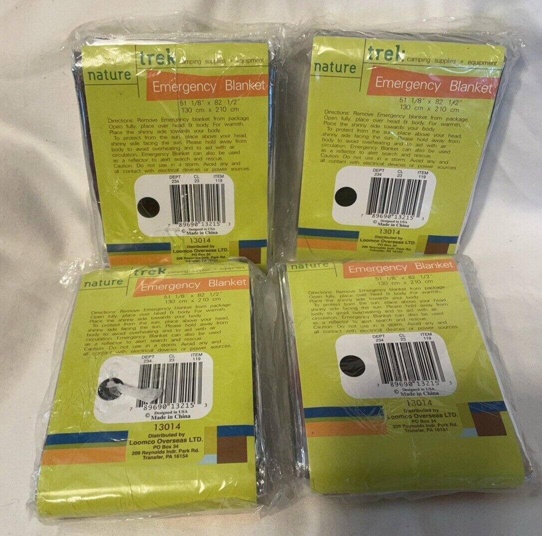 Four (4) Nature Trek Emergency Rescue Space Thermal Blankets 82.5″x51.25″
