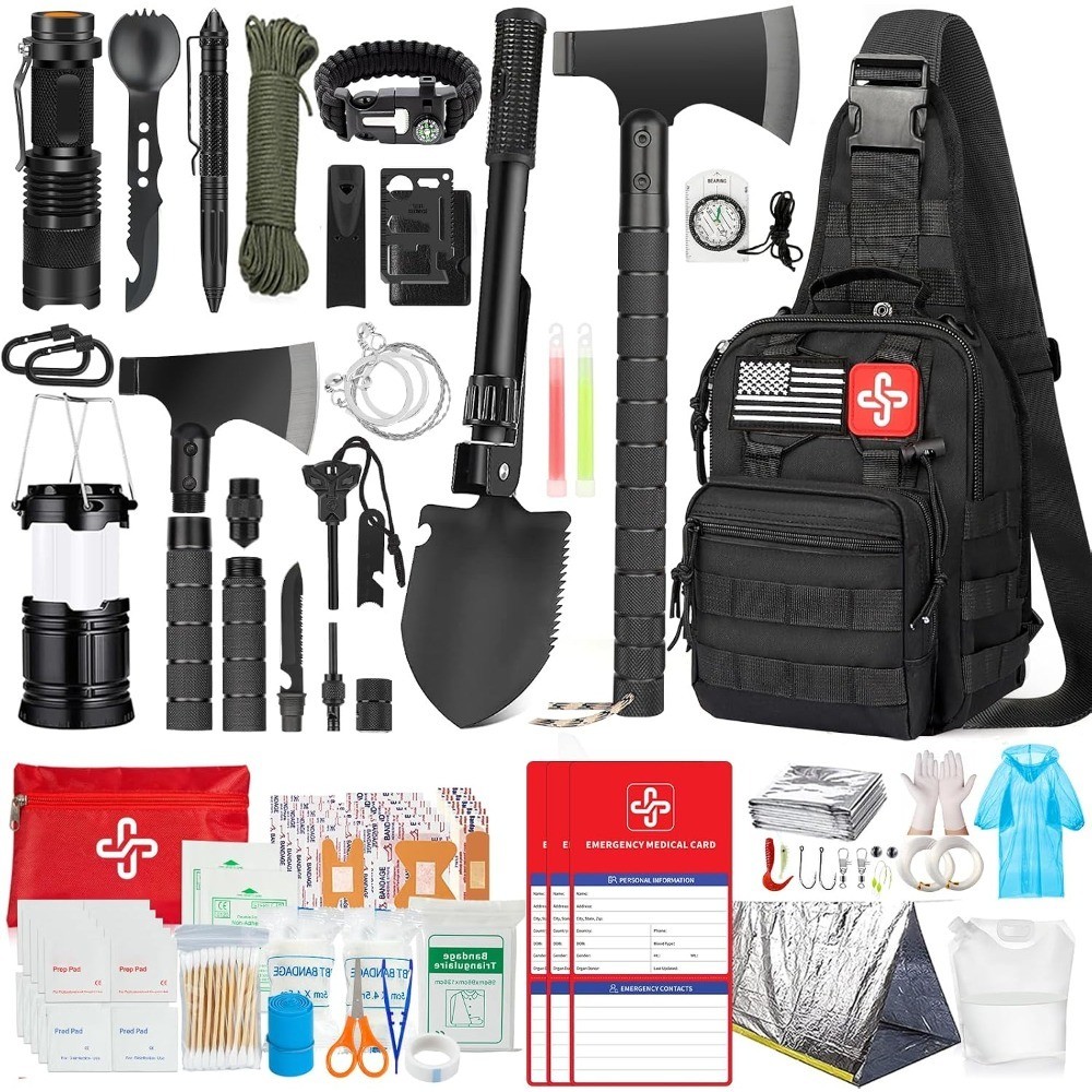 262Pcs Emergency Survival Kit with First Aid Tent Camping Axe Hammer Shovel Pick