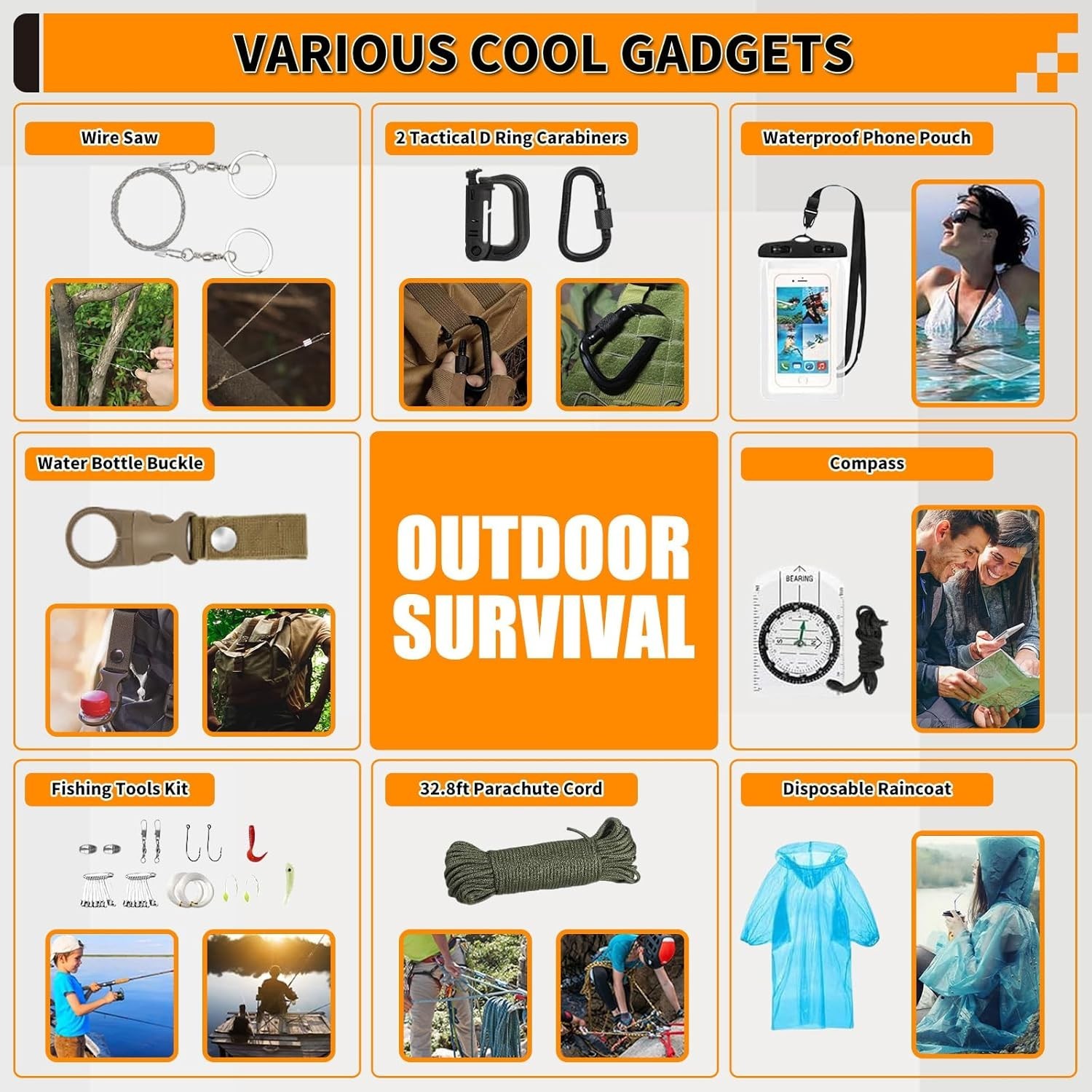 Survival Kit Emergency Gear Equipment 252 pcs First Aid Car Travel Outdoor