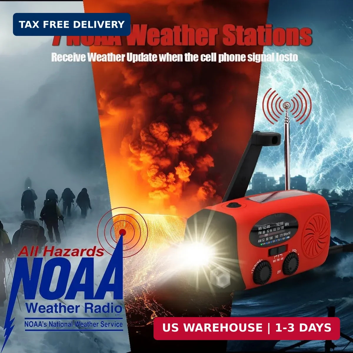 6000mAh/22200mWh Emergency Weather Radio, AM/FM/NOAA Hand Crank Solar Powered Ra