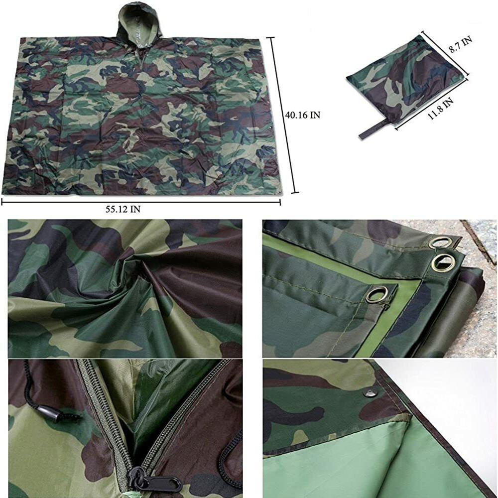 Waterproof RipStop Hooded Rain Poncho Outdoor Multi-Use Camping Hiking