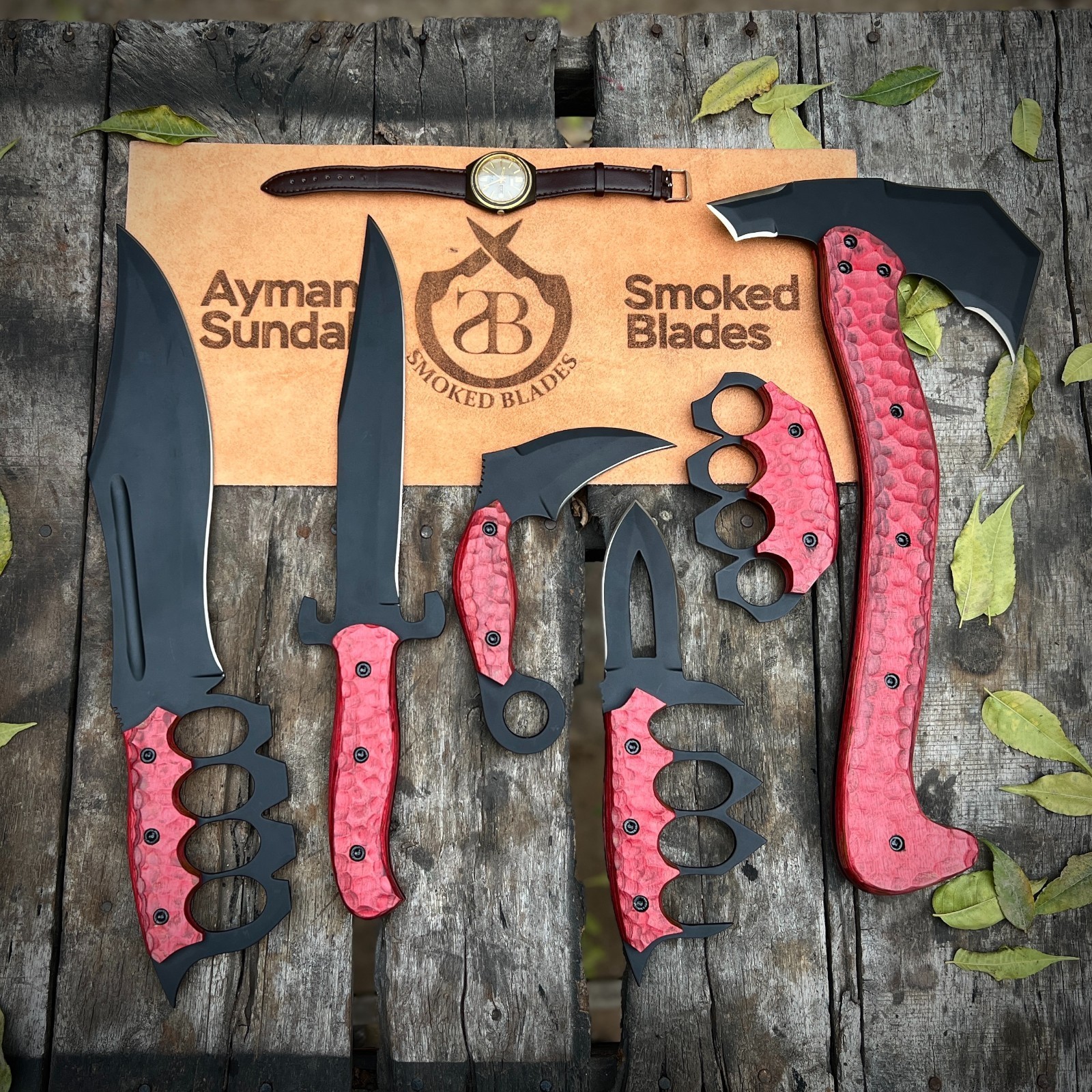 Survival Set Viking Axe Knife & Blade Decorative Display Knives with Red Handles