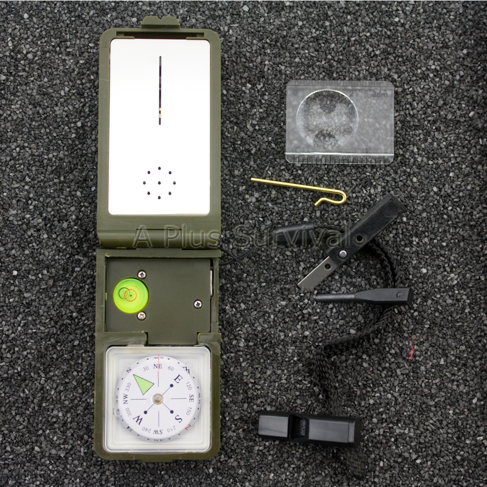 10 in 1 Camping Survival Tool Compass Fire Starter LED Magnifier Level Mirror