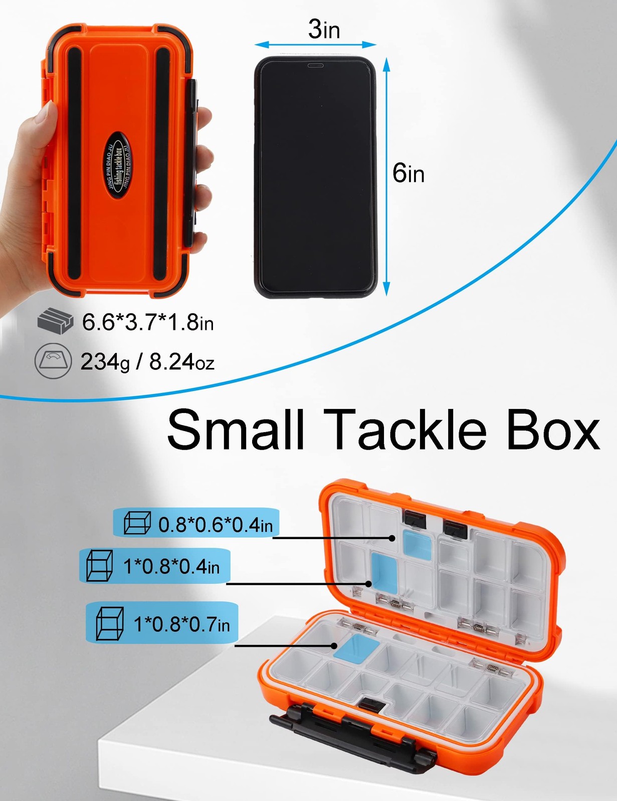 Hlotmeky Small Kayak Mini Tackle Box 6.6 x 3.7 x 1.8 inches, Orange