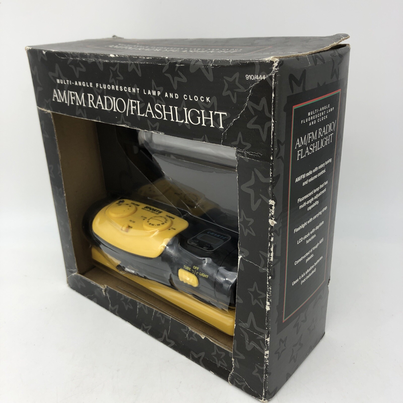 Sport AM/FM Radio Clock Torch Flashlight (Lamp) Black Yellow Adjust Lamp Vintage